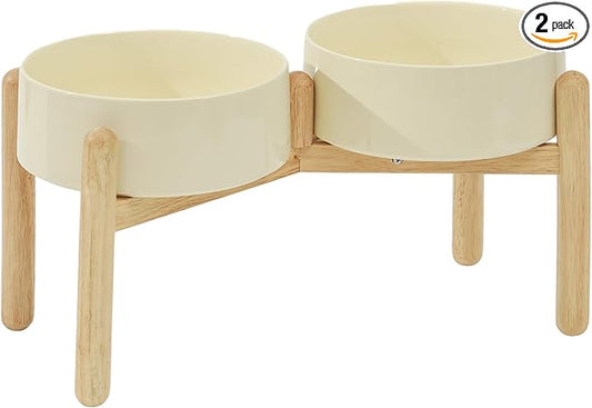 Havniva Elevated Dog Bowls Ceramic Dog Bowls with Stand, Dog Food Bowl | 8.3” Raised Dog Bowls with Non-Slip Wood Stand, Dog Food and Water Bowl Set, Double Dog Feeding Bowls for Large Dogs