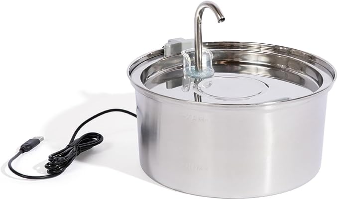 KittySpout Stainless Steel Cat Water Fountain Automatic Drinking Fountain, Quiet Circulating Water Bowl, Dishwasher Safe, Indoor Pet Fountain for Hydrated Healthy Cats (Stainless Steel, 3.2L Corded)