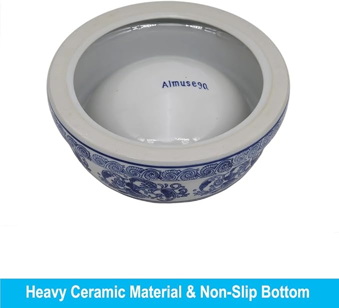 Aimusego Basics Ceramic Non-Skid Pet Dog Water and Food Bowl,Chinoiserie Blue&White Dog Cat Puppy Feeding Bowls Dish,Ideal for Small to Medium Dogs 9inch