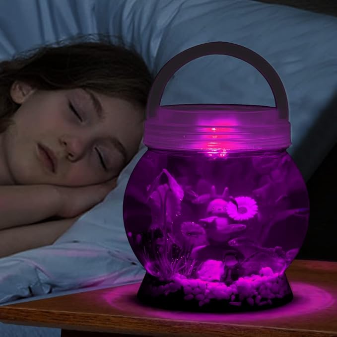 Small Betta Tetra Fish Tank Decorations Set-Aquarium with 20 Color LED Lighting,Fish Night Light Aquarium for Kids,0.5-Gallon,Transparent