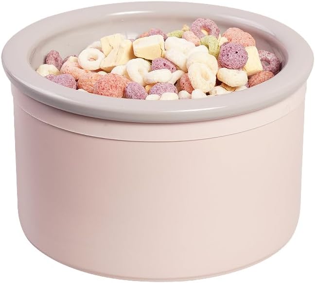 Hello Bowl Elevated Ceramic Cat Bowl with Stand, Raised Whisker-Friendly Feeding Bowl for Cats & Small Dogs, Patented Design, Made in Korea (3.9" H - Gray&Pink, Round/Wet)