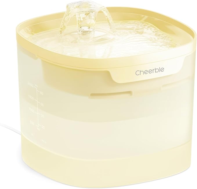 Cheerble Pumpless Cat Water Fountain, 2L/67oz Automatic Pet Fountain, Elfin E1 Lite Cat Fountain for Drinking, MagDrive™ Technology, Continuous Flow Mode, BPA-Free (Yellow, E1 Lite)