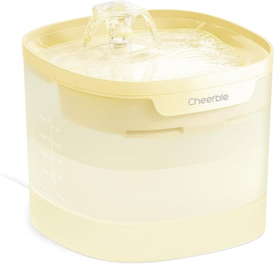 Cheerble Pumpless Cat Water Fountain, 2L/67oz Automatic Pet Fountain, Elfin E1 Lite Cat Fountain for Drinking, MagDrive™ Technology, Continuous Flow Mode, BPA-Free (Yellow, E1 Lite)