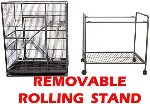 54" LARGE Wrought Iron 4-Level Chew-Proof Tight 1/2-inch Wire Spacing Ferret Squirrel Chinchilla Sugar Glider Rat Mice Rabbit Hamster Critter Home Cage Easy Clean Pull Out Tray Removable Rolling Stand