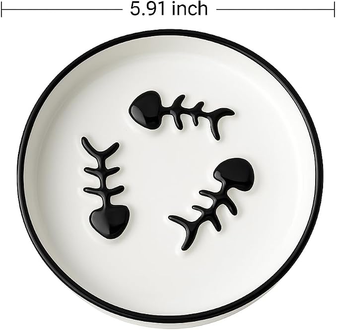 Ceramic Cat Bowls Set, Whisker-Friendly Feeding Dishes, Wet & Dry Food, 2-Pack
