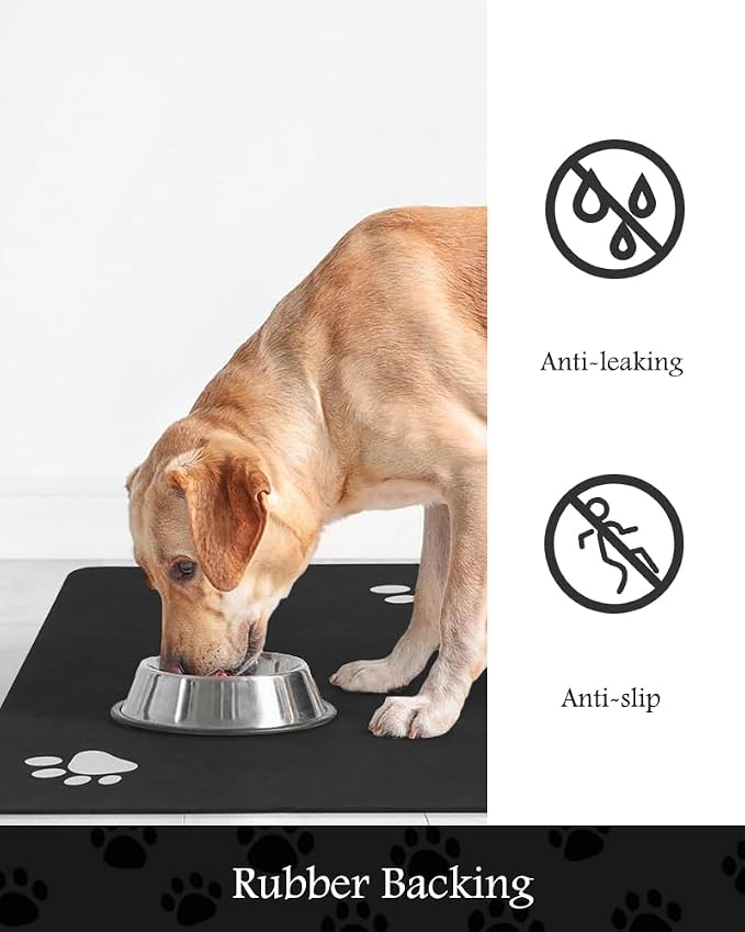 Pet Feeding Mat-Absorbent Dog Mat for Food and Water Bowl-No Stains Quick Dry Water Dispenser Mat-Dog Accessories Pet Supplies-Bowl for Messy Drinkers（Black,23"x34"