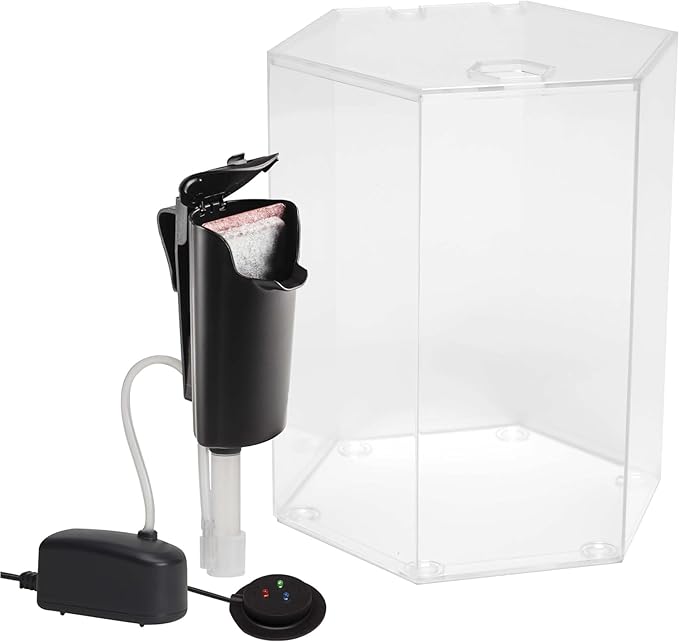 Tetra Bubbling LED Aquarium Kit 1 Gallon, Hexagon Shape, With Color-Changing Light Disc