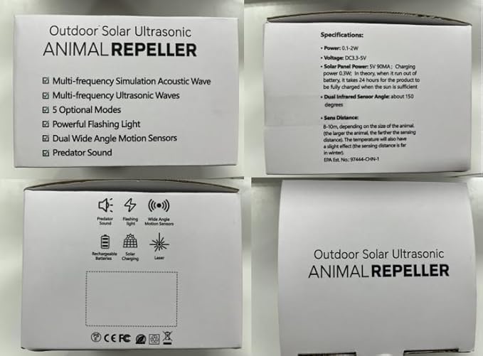 Sonic Fortress Pro Deer Repellent Devices, Solar Ultrasonic Racoon Squirrel Repellent Outdoor IP65 Motion Activated Animal Repeller Cat Deterrent Light to Scare Rabbit Dog Skunk Out of Garden Yard(4)