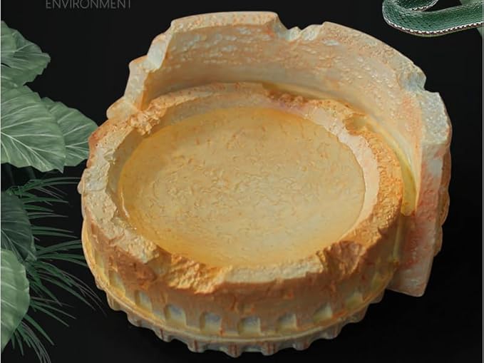 Reptile Feeding Dish Bowl,Reptile Rock Food/Water Dish for Reptiles,Amphibians,Bearded Dragon,Lizard,Frog,Gecko,Tortoise,Hermit Crab and Other Little Critters,Made from Premium Resin(Colosseum)