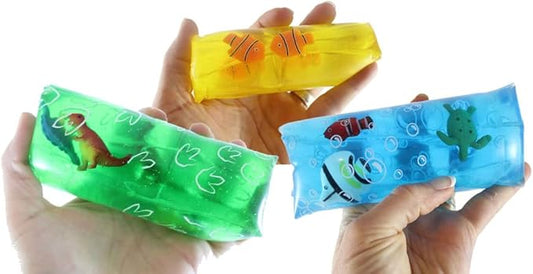 3 Different Animal Filled Water Trick Snakes - Filled with Clownfish, Dinosaurs and Sea Creatures - Stress Toy - Slippery Tricky Wiggly Wiggler Tube - Squishy Wiggler Sensory Fidget Ball