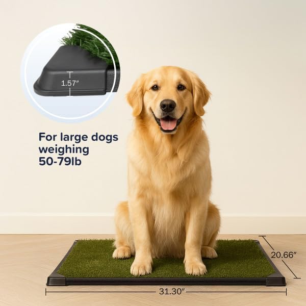 PETMAKER Artificial Grass Puppy Pee Pad for Dogs and Small Pets, 20” x 30” | Reusable 4-Layer Turf Pads for Dogs with Tray, Indoor and Outdoor Fake Grass Potty, Pet Supplies