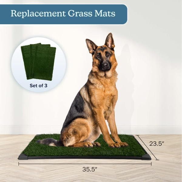 PETMAKER Artificial Grass Puppy Pee Pad for Dogs, Set of 3, 35.5” x 23.5” | Reusable Turf Pads for Small to Medium Dogs, Indoor and Outdoor Fake Grass Potty, Pet Housebreaking Supplies