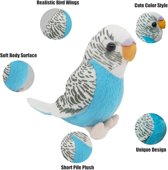 1 Pcs Stuffed Parakeet Toy, 5.5 inches, Budgerigar Plush Toy, Parakeet Soft Toy, Stuffed Bird for Kids, Blue