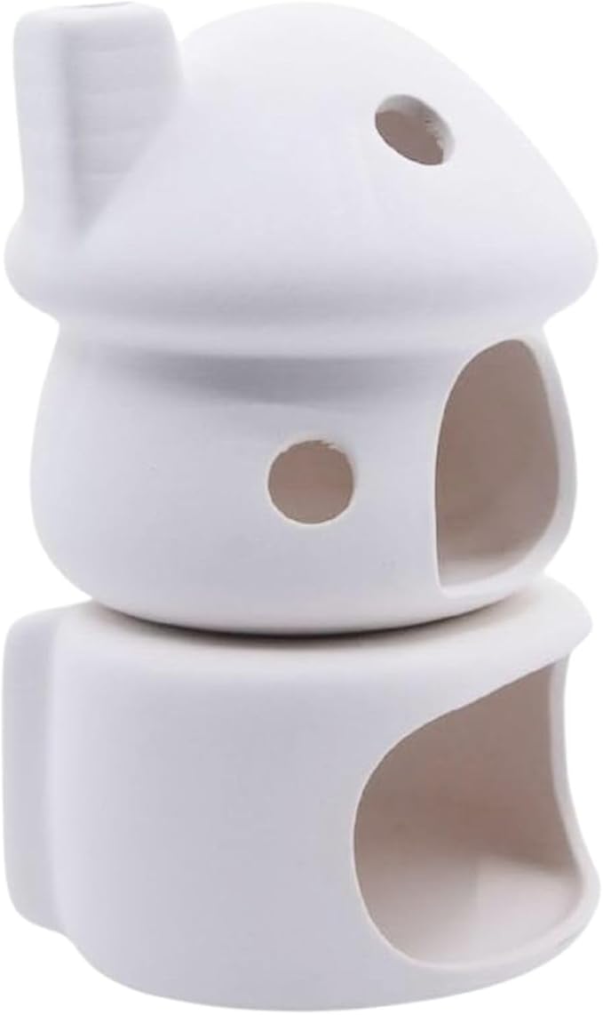 Ceramic Mushroom with Betta Hideout Cave Aquarium Decorations, Cute Fish Tank House with Cave Set for Amano Shrimp Cichlid Bonsai Goldfishes to Play, Hide and Rest - White