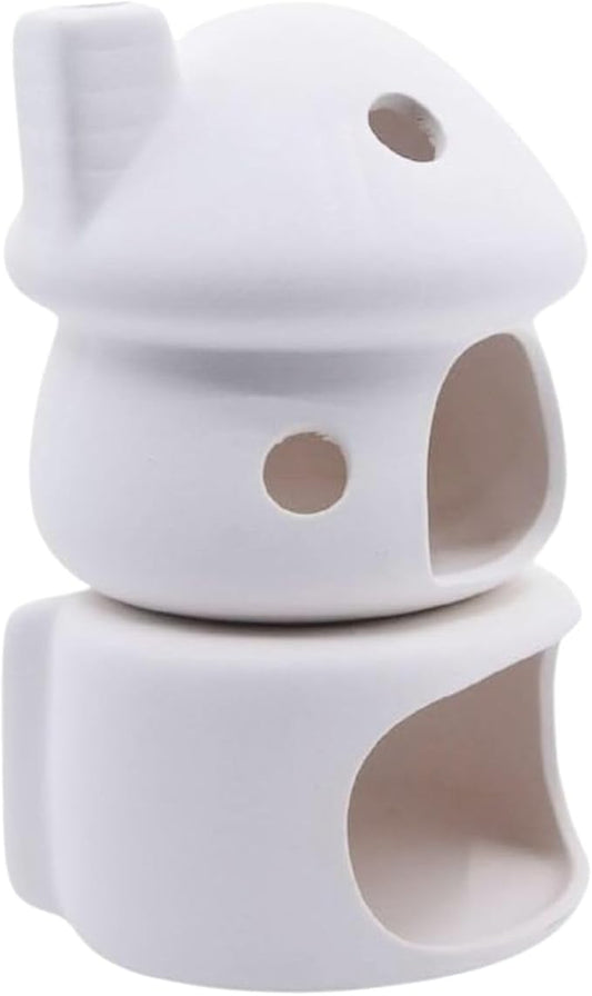 Ceramic Mushroom with Betta Hideout Cave Aquarium Decorations, Cute Fish Tank House with Cave Set for Amano Shrimp Cichlid Bonsai Goldfishes to Play, Hide and Rest - White