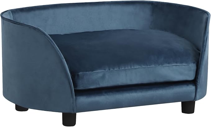 Pet Sofa Bed,Cat Sofa Couch,Small Dog Beds,Pet Sofa Couch, Cat Beds,Wooden Frame and Velvet Fabric and Washable Cushion, Comfy Dog Couch for for Small Dogs &Cats&Puppy (Blue)