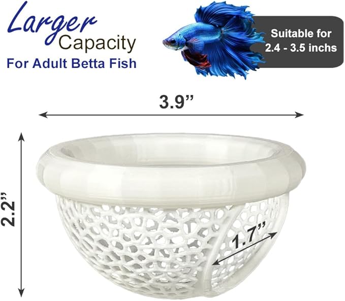 Floating Betta Hammock with Suction Cup, Shrimp Cave, Betta Fish Feeding Rings,3D Printed Aquarium Decor (White, Large)