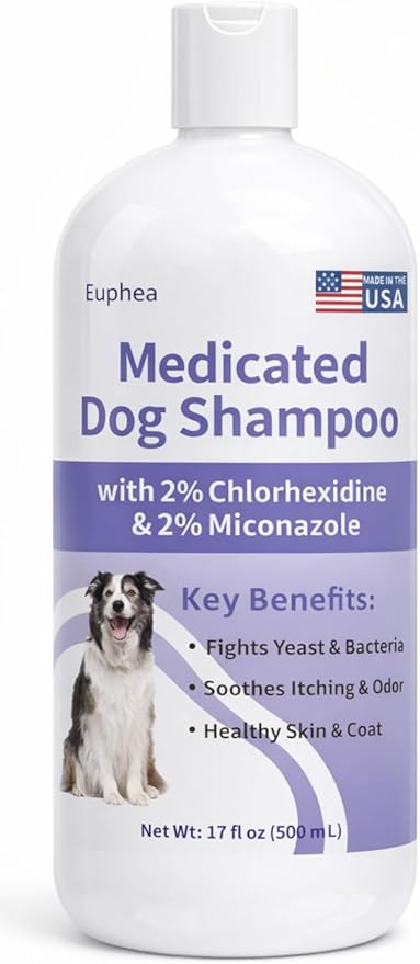 Medicated Dog Shampoo with 2% Miconazole & 2% Chlorhexidine – Relief for Itchy, Odor & Redness – Gentle Vet-Grade Formula for Healthy Skin & Coat - 17 oz