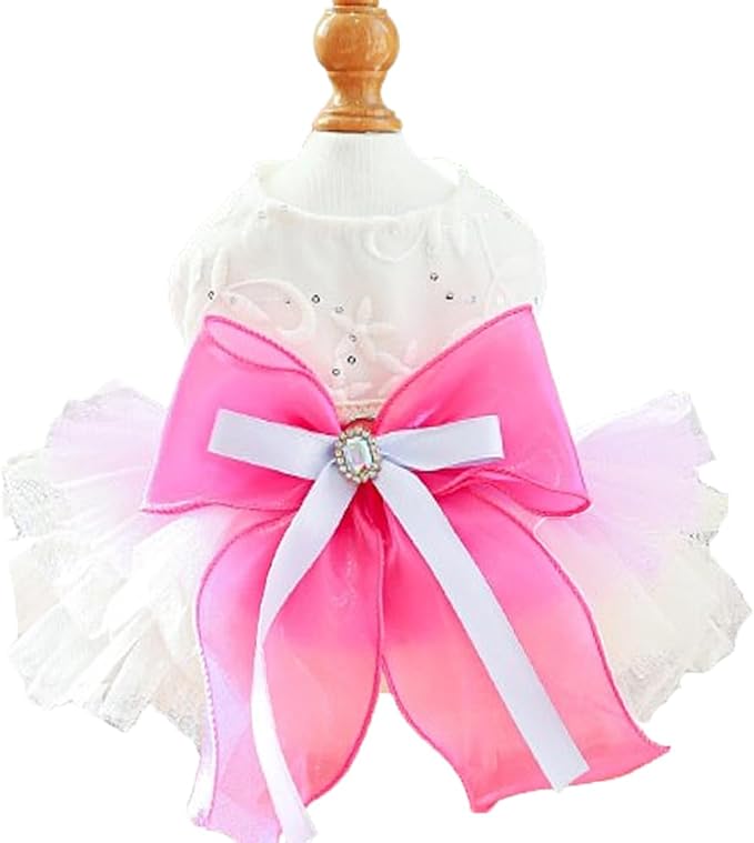 ANIAC Fancy Small Dog Dress, Bow Knot Girl Puppy Clothes, Cat Princess Dress, Spring Dog Clothes Female, Formal Pet Pary Outfit for Wedding Birthday Valentines (Red Bow, X-Small)