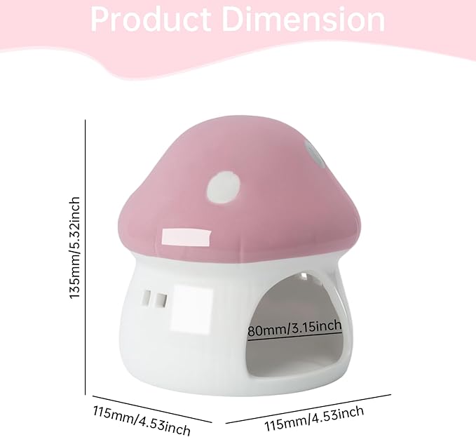 AnRui Ceramic Mushroom Aquarium Decor Cute Mini House Betta Fish Tank Accessories Decoration Hideaway Hideout Cave Ornament for Small Fish, Shrimp, Goldfish and Reptiles (Pink, Large)