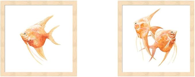 Discus Fish I & III by Emma Scarvey, 2 Piece Natural Framed Art Set, 13 X 13 Inches Each, Sea Life Art