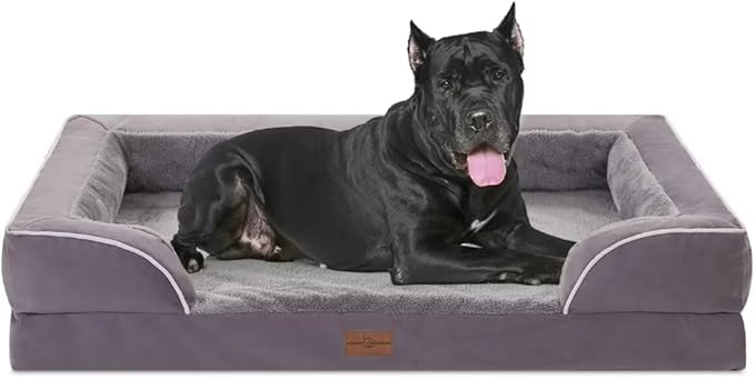 Comfort Expression Waterproof Orthopedic Dog Beds for Extra Large Dog | Supportive Egg Crate Foam Big Dog Bed with Removable Bolster, Dog Couch with Washable Cover & Non-Slip Bottom, 53x42Inch