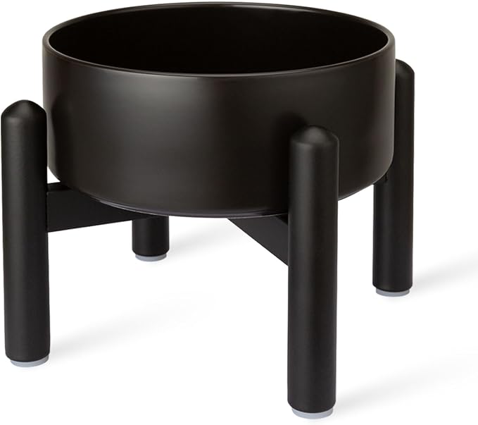 Raised Ceramic Dog Bowl Set with Stand, 2 Cups Elevated Dog Food Stand | 6.1'' Single Dog Food or Water Bowl Set, Non-Slip Dog Feeding Dishes for Small to Medium Breeds, 28.75 OZ, Black