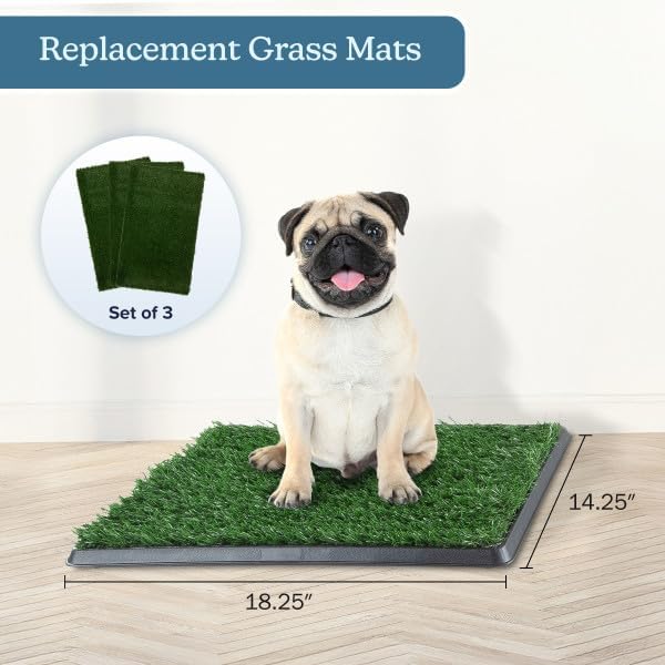 PETMAKER Artificial Grass Puppy Pee Pad for Dogs, Set of 3, 18.25”x14.25” | Reusable Turf Pads for Small Dogs, Indoor and Outdoor Fake Grass Potty, Pet Housebreaking Supplies