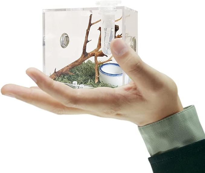 Jumping Spider Enclosure, Jumping Spider Habitat with Dropper Tongs Acrylic Reptile Breeding Box for Tarantula Scorpion Sling Isopods Invertebrates Insects Mantis Snake Gecko