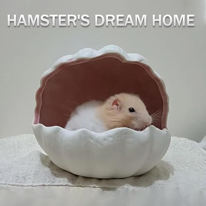 RUIAN Cute Aquarium Decorations Ceramic Conch Shell-Shaped House Thematic Betta Fish Tank Accessory Decor Ornament Hideout Cave for Fish Playing or Hiding,Hamster House,Craft Projects (Pink)