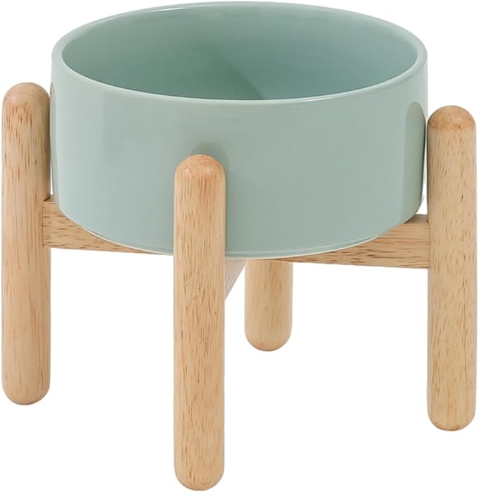 Havniva Elevated Dog Bowls Ceramic Dog Bowls with Stand, Dog Food Bowl | 6.1” Raised Dog Bowls with Non-Slip Wood Stand, Dog Food and Water Bowl Set, Dog Feeding Bowls for Small & Medium Dogs