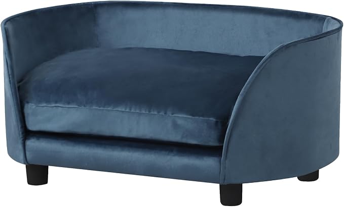 Pet Sofa Bed,Cat Sofa Couch,Small Dog Beds,Pet Sofa Couch, Cat Beds,Wooden Frame and Velvet Fabric and Washable Cushion, Comfy Dog Couch for for Small Dogs &Cats&Puppy (Blue)