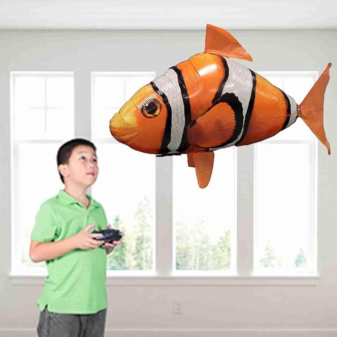 JTLB Remote Control Flying RC Toy for Kids, Inflatable Balloon with Controller, Fun Indoor Family Office Party Toy (orange clownfish)