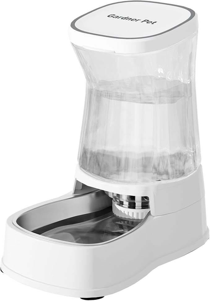 Distributeur d'eau automatique par gravité pour chiens, distributeur d'eau en acier inoxydable de 3,8 litres, distributeur d'eau 100 % sans BPA pour chiens de petite et moyenne taille, chats, chiots (blanc)
