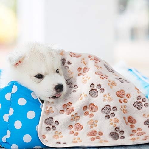 Tatuo 4 Pack Fleece Dog Blankets for Puppy Cats Multi-Size Sleep Mat for Pet Guinea Pig Soft Washable Warm Crate Bed Puppy Teething Toys Print Pattern Blanket Indoor(Mixed Color,30 x 20.5 Inch,Paw)