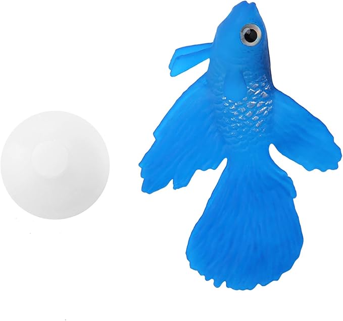 Fake Fish, Silicone Betta Fish Toys, Artificial Fish for Fish Bowl, Aquariums, Swimming Pools and Other Decoration (No. 3 Blue Betta)