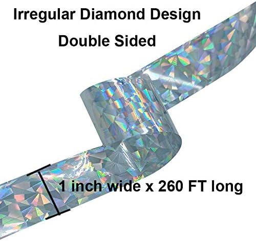 Bird Scare Tape, 2 Pack 1''x260FT Double Sided Repellent Deterrent Reflective Tape for Scaring Birds Away… (Silver)