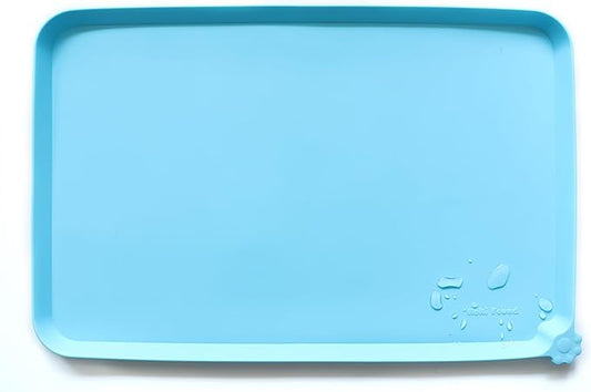 Hoki Found X-Large Silicone Pet Food Mats Tray - Non Slip Pet Dog Cat Bowl Mats Placemat - Dog Pet Cat Feeding Mat - Waterproof Dog Cat Food Mats -Pet Water Mats for Carpet - Arctic