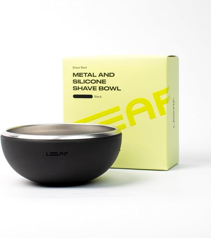 Leaf Shave Leaf Bowl - Stainless Steel Grooming Bowl, Black | Silicone grooming bowl compatible with brush sets, soap bars and refills for lathering