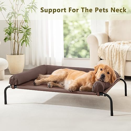 Cooling Elevated Dog Bed for Large Dogs, Outdoor Raised Dog Bed Dog Cot Bed | Portable,with Breathable Mesh, Chew Proof Pet Cots with Removable and Waterproof Bolster