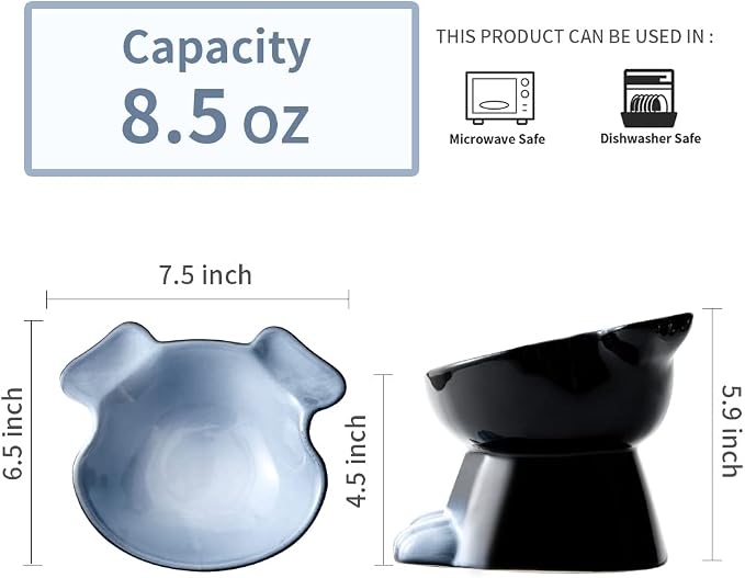 Nihow Elevated Ceramic Dog Bowls: 6.5 Inch Raised Dog Bowl for Food & Water | Food Safe Bowl for Medium/Small Size Dogs - Gray Puppy Bowls for Protecting Pet's Spine(1 PC)