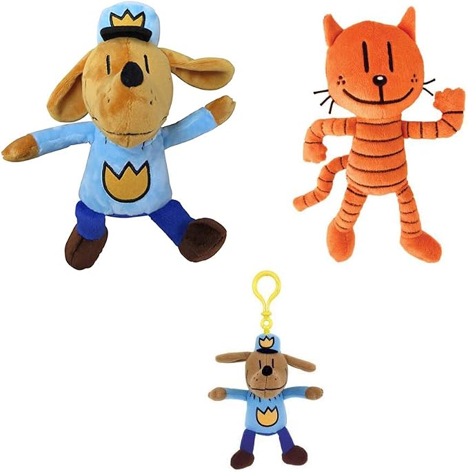 MerryMakers Petey Cat & Dog Man Plush Toy Backpack Pull Set, from Dav Pilkey's Book Series