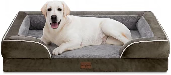 Comfort Expression Waterproof Orthopedic Dog Beds for Extra Large Dog | Supportive Egg Crate Foam XL Dog Bed with Removable Bolster, Dog Couch with Washable Cover & Non-Slip Bottom, 45x35 Inch