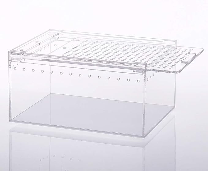 NANEEZOO Magnetic Acrylic Reptile Case - 8"x6"x4" Flat Long Enclosure Transparent Reptile Breeding Box Terrarium Cage - for Tarantula Scorpion Sling Isopods Invertebrates & Insect Mantis