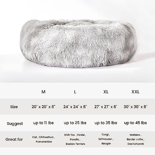 Western Home Calming Donut Cat Bed Small Dog Bed Washable,20" White Grey | Fluffy Faux Fur Round Cuddler,Anti-Anxiety,Anti-Slip Bottom,Self-Warming Pet Bed for Small Dog&Kitten&Puppy,Up to 12 LBS