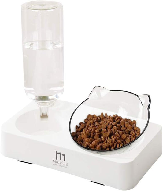 Gamelle double surélevée Marchul pour chiens et chats, ensemble de gamelles d'eau et de nourriture pour animaux de compagnie, bols inclinés surélevés à 15° pour l'intérieur, pour chatons, chiots, chiens ou chats de petite ou moyenne taille