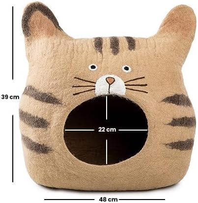 Luxurious Merino Wool Cat Cave - Foldable Hideaway Pod for Indoor Cats - Premium Felt Kitten Pet Enclosure - Covered Cat House for Ultimate Cozy Comfort by Woolygon (Face)