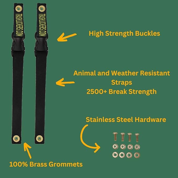Trash Lock Original Two Strap Lid Lock, Very Secure, Deter Black Bears, Keep Raccoons, and Squirrels Out of Your Trash (Black, Original Two Strap), Patent Pending Design