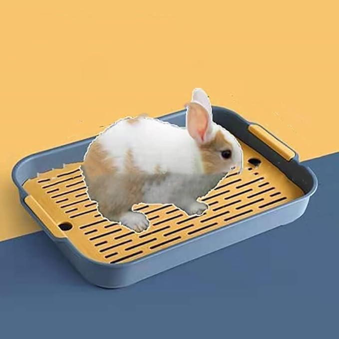 Gigicloud Rabbit Litter Box with Grate, 14.5 x 9.5 Inch Guinea Pig Litter Pan Anti-turnover Pet Toilet Potty Trainer Corner Guinea Pig Training Pan Cage with Toilet Tray For Rabbit Chinchilla Guinea