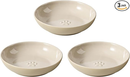 Havniva Ceramic Cat Bowls, Shallow Cat Dishes, Cat Food Plate Set of 3 | Wide Opening, 5.6” Cat Plates, Ceramic Cat Food Bowls for Wet & Dry Food, Non-slip Rubber Base, Whisker Friendly Cat Bowl
